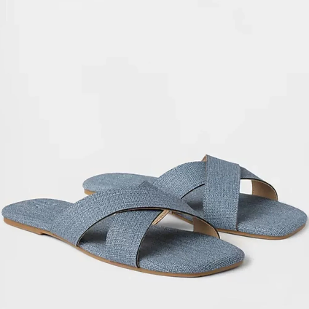 GAP Brushed Denim Blue Criss-Cross Sandals/NWT/9 - Picture 1 of 12